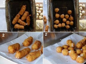 Bâtonnets et boules de mozzarella frits - Faites frire les bâtonnets et boules de mozzarella jusqu'à ce qu'ils soient dorés