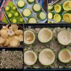 Courgettes Rondes Farcies - À l'aide d'une cuillère ou d'une cuillère parisienne, évidez le centre des courgettes et assaisonnez-les avec du sel et du poivre