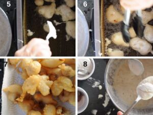 Crispelle italiennes de pâte frite - Lorsque les crispelle sont dorées, égouttez-les et placez-les sur du papier absorbant pour retirer l'excès d'huile