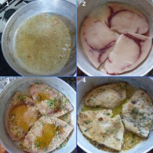 Espadon rôti et braciolette d'espadon Spiedini di Mare - Couvrez le fond d'un plat avec de l'huile d'olive et saupoudrez de chapelure.