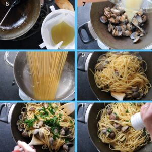 Linguine alle vongole italiennes aux palourdes fraîches - Ajoutez le persil, haché, et mélangez