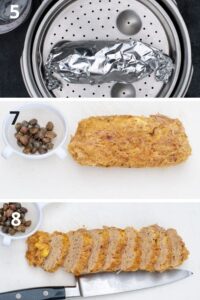 Pain de thon - Cuisson du pain de thon : Placez le pain de thon emballé dans du papier aluminium ou une étamine dans un cuit-vapeur