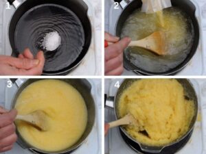 Ragoût de viande de sanglier avec sauce au chocolat épicée et riche - Préparation de la polenta