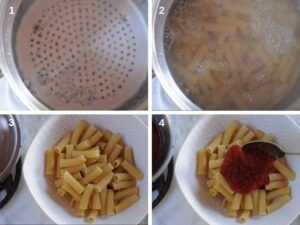 Recette Authentique et Simple de Sauce Tomate Italienne - Ajoutez les Maccheroni dans l'eau bouillante et faites-les cuire jusqu'à ce qu'elles soient al dente