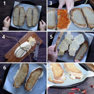 Recettes de Provola et Nduja pour le déjeuner - Disposez le pain sur une plaque recouverte de papier cuisson
