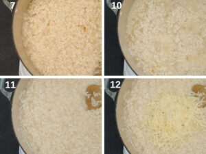 Risotto au Champagne - Ajoutez le parmesan, mélangez et couvrez pour laisser reposer le risotto afin de le rendre plus crémeux.