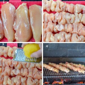 Spiedini de poulet faciles - Assaisonnez avec du sel, du poivre noir et du zeste de citron sur chaque face