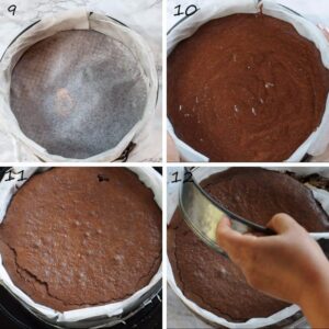 Torta Caprese facile (gâteau italien au chocolat sans farine) - Versez la pâte dans un moule à gâteau rond préalablement recouvert de papier cuisson