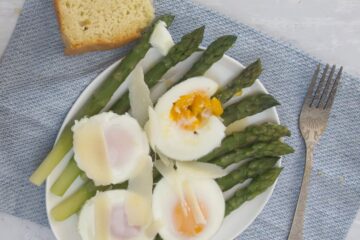 Asperges vertes aux œufs pochés et au parmesan - en-tête