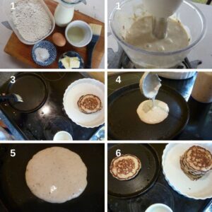 Blinis salés à servir lors d'un dîner - préparation de la pâte au mixeur