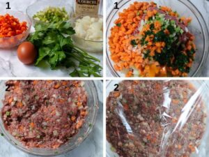 Chaussons à la saucisse de bœuf - mélange des ingrédients de garniture