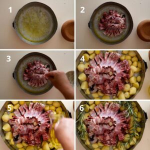 Couronne d'agneau au romarin et au vin blanc - Placer les brins de romarin
