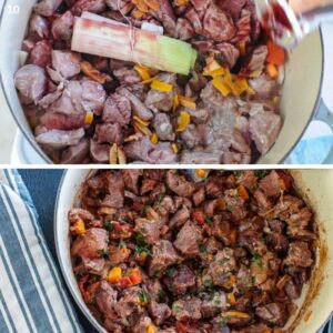 Daube provençale - Verser le vin rouge