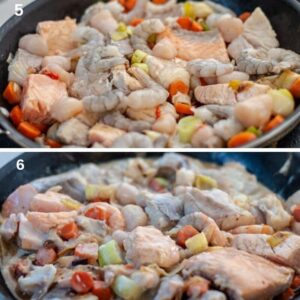 Gratin de cabillaud, saumon, noix de Saint-Jacques et crevettes - Ajouter les fruits de mer