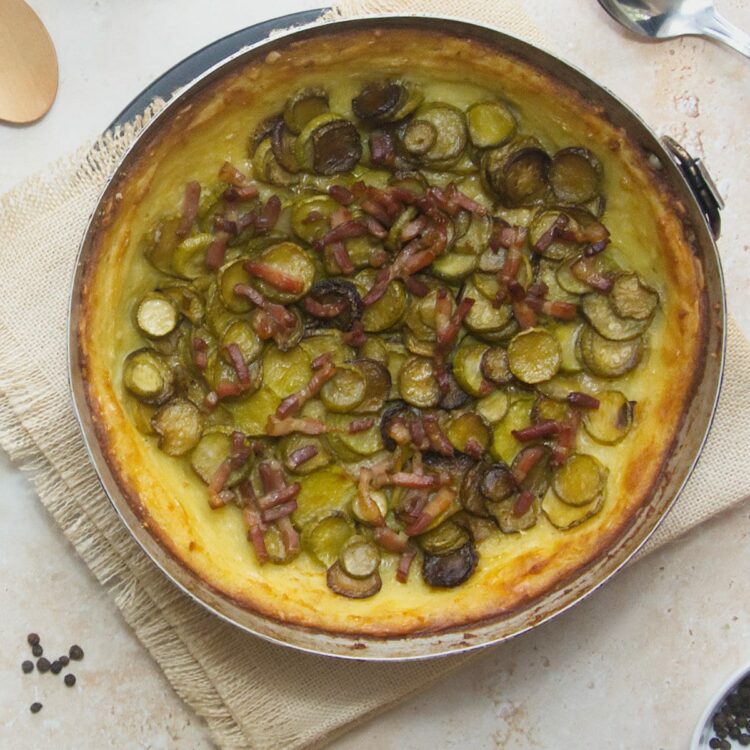 Gratin de pommes de terre et de courgettes trombetta (Teglia di patate e « trombette ») - en-tête
