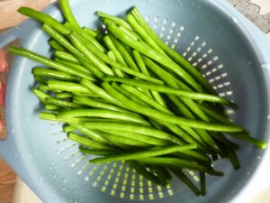 Haricots verts marinés à l'ail et au persil - égoutter les haricots verts cuits
