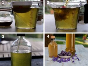 Liqueur de violettes maison - Mélange du sirop et alcool
