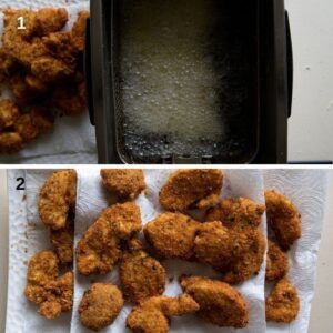Nuggets de poulet italiens au parmesan - Frire puis égoutter les nuggets