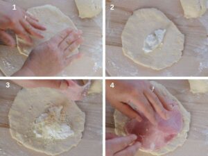 Panzerotto, calzone frit - Garniture des disques de pâte
