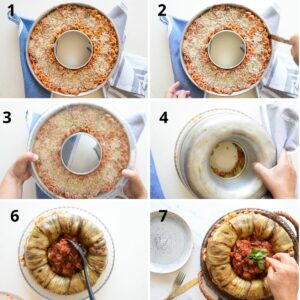 Pâtes anelletti aux aubergines au four - Démoulez et garnissez la timbale