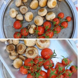 Petit-déjeuner irlandais en France - Cuisson des tomates et champignons