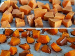 Purée de courge butternut rôtie - disposer la courge sur plaque