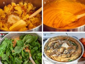 Purée de courge butternut rôtie - mélanger la purée aux épinards