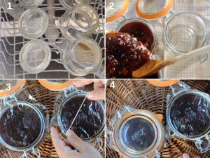 Recette de glaçage balsamique aux figues - remplir les bocaux de confiture