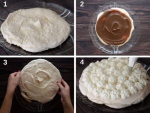 Recette de pavlova à la crème de marrons - déposer la meringue sur plat