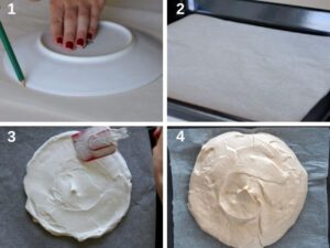 Recette de pavlova à la crème de marrons - tracer les cercles sur papier