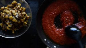 Recette italienne de poivrons farcis végétariens et végétaliens - Faire mijoter la sauce tomate