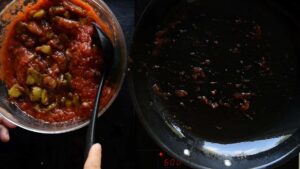 Recette italienne de poivrons farcis végétariens et végétaliens - Mélanger la sauce aux aubergines