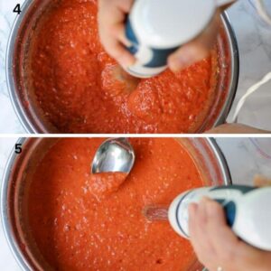 Soupe fraîche de tomates, salmorejo - mixer jusqu à consistance lisse