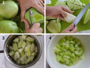 Soupe italienne de chayote aux moules - éplucher et couper les chayotes