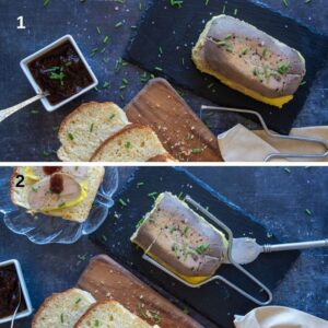 Terrine de foie gras maison - Tranchage du foie au fil