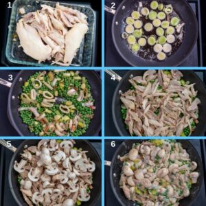 Tourte au poulet et aux champignons à double croûte - Cuisson de la garniture